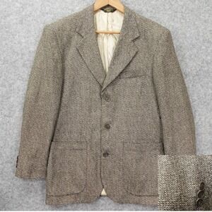 Vintage Basket Weave Tweed Sport Coat Mens 38R Taupe Flecke Jacket Light CELLINI
